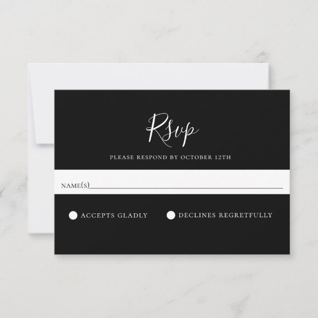 Minimalist Solid Black Wedding RSVP Card (Front)