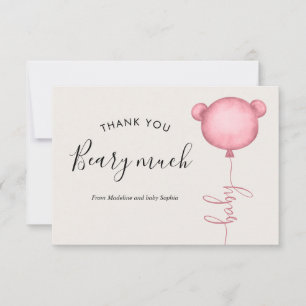 Minimalist Someone Beary Pink Balloon Baby Shower Thank You Card