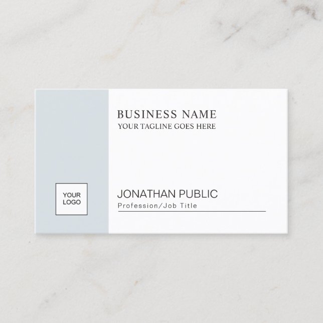 Minimalist Sophisticated Design Blue White Plain Business Card (Front)
