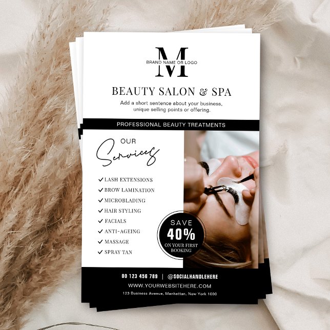 Minimalist Spa Salon Services Business Marketing Flyer (Modern business flyer with modern fonts and simple layout with a large photo and custom text)