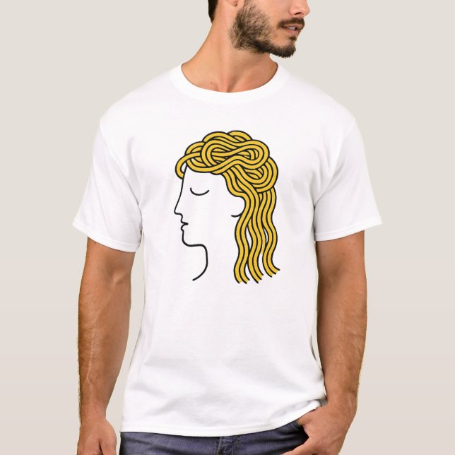 Minimalist Spagetti Hair Funny Food Lover T-Shirt  (Front)