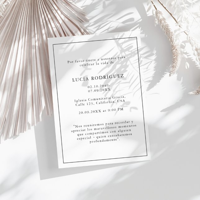 Minimalist Spanish Funeral Celebracion Memorial Invitation (Creator Uploaded)