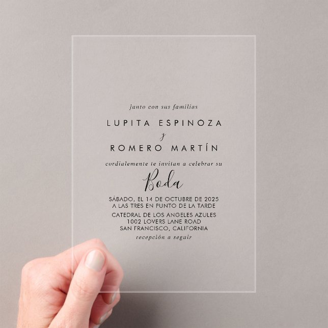 Minimalist Spanish Wedding Acrylic Invitations (Insitu (Handheld))
