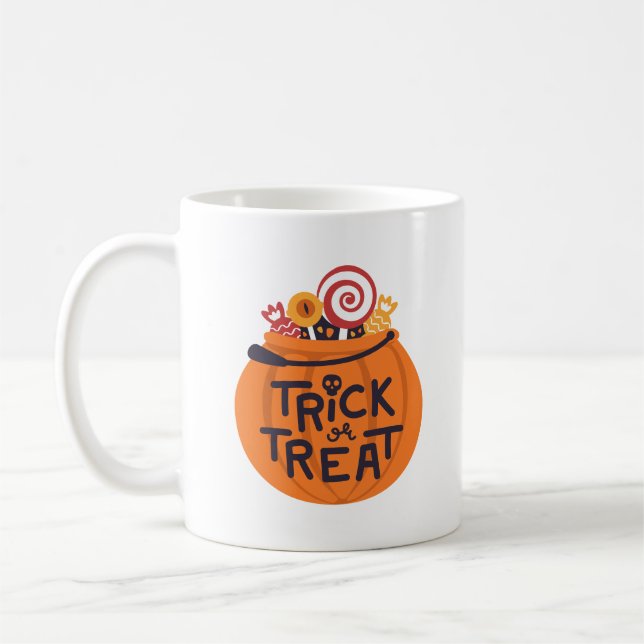 Minimalist Spooky Halloween Bright Pumpkin Joy  Coffee Mug (Left)
