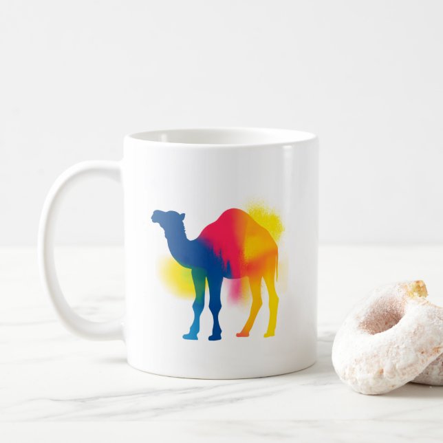 Minimalist Spray Paint Camel Silhouette Coffee Mug (With Donut)