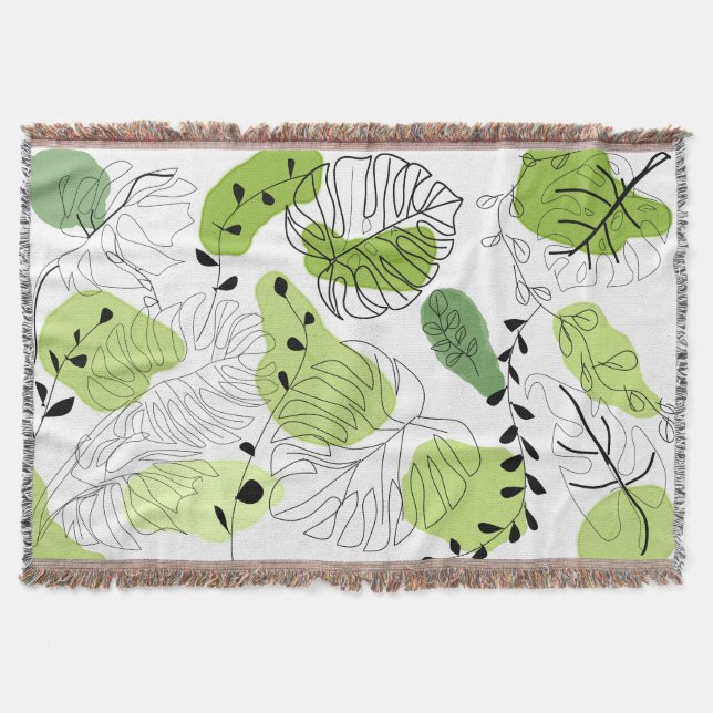 Minimalist Spring Breeze Botanical Doodle Throw Blanket (Front)