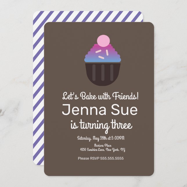 Minimalist Sprinkle Cupcake Decorating Birthday Invitation (Front/Back)