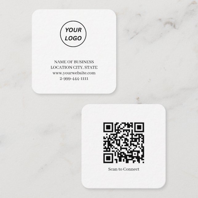 Minimalist Square Business Card Custom Logo QR Cod (Front/Back)