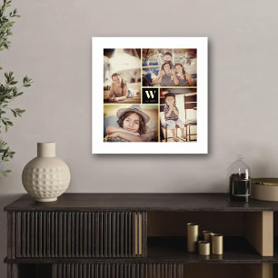 Minimalist Square Family Monogram 4 Photo Collage Foil Prints
