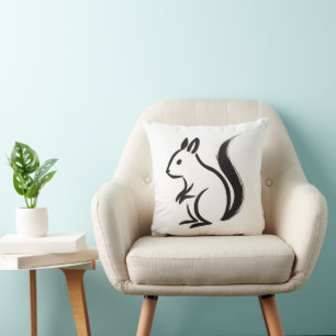 Minimalist Squirrel – Ink Brush Animal on Cushion