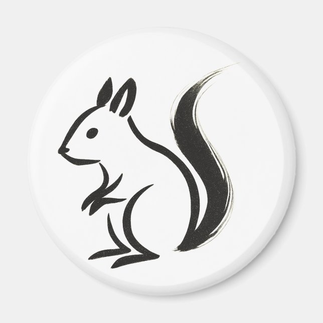 Minimalist Squirrel – Ink Brush Animal on Magnet (Front)