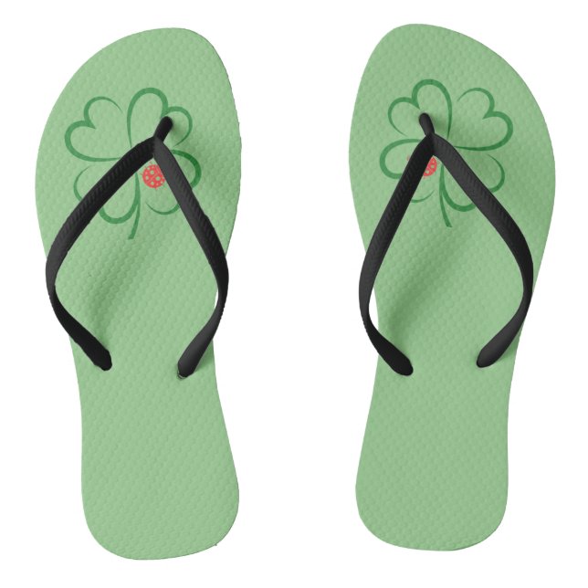 Minimalist St Patricks Day, 4 Leaf Clover, Ladybug Jandals (Footbed)