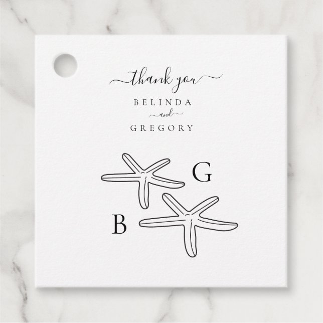 Minimalist Starfish Beach Monogram Wedding  Favour Tags (Front)