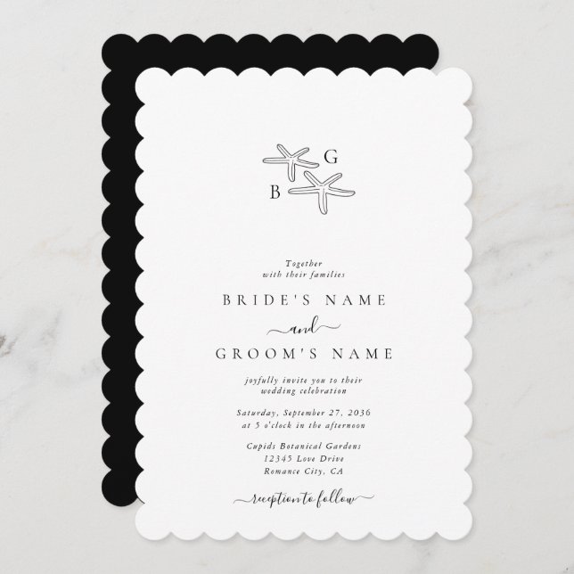 Minimalist Starfish Beach Monogram Wedding Invitation (Front/Back)