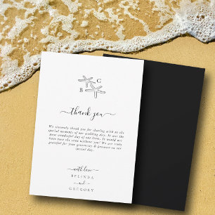Minimalist Starfish Beach Monogram Wedding Thank You Card