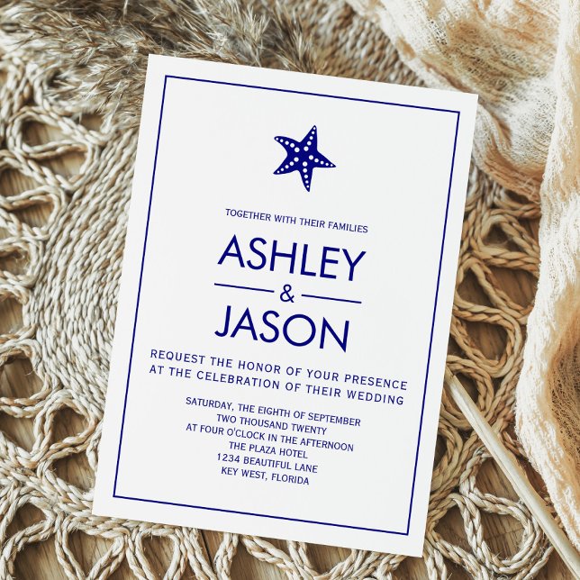 Minimalist Starfish Beach Wedding Invitation, Navy Invitation (Creator Uploaded)