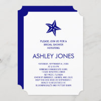 Minimalist Starfish Bridal Shower Invitation, Navy
