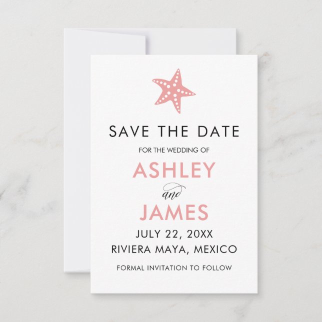 Minimalist Starfish Save the Date Wedding, Pink (Front)