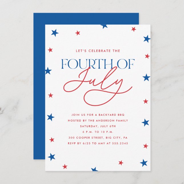 Minimalist Stars Fourth of July Party  Invitation (Front/Back)