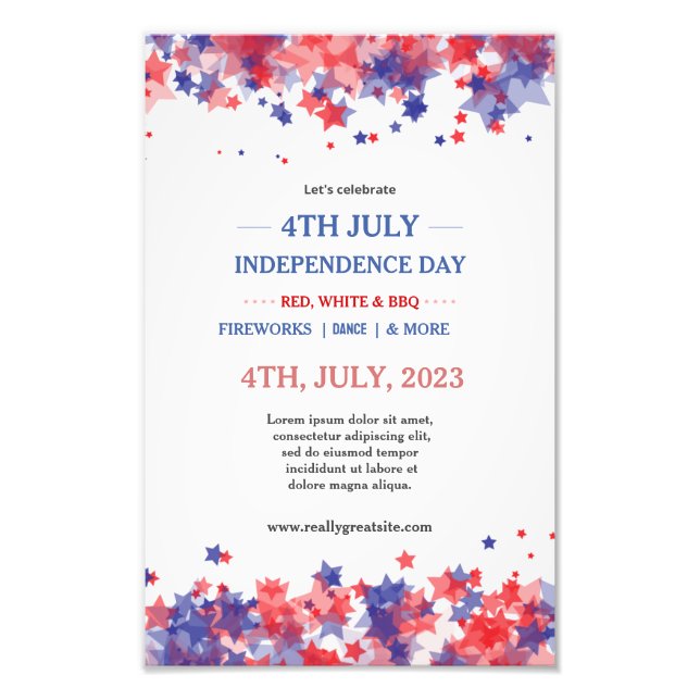 Minimalist Stars Red And Blue 4th Of July Event  Photo Print (Front)