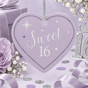 Minimalist Stars Sweet 16 Heart Violet ID1333 Ceramic Tree Decoration