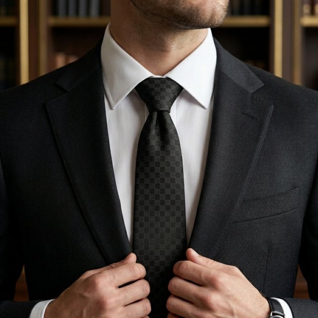 Minimalist Stealth Black Micro Check Geometric  Tie (Creator Uploaded)