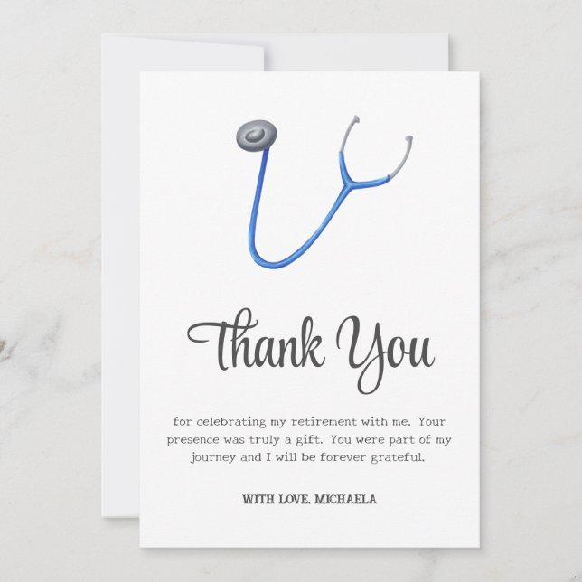 Minimalist Stethoscope Retirement Thank You Card (Front)