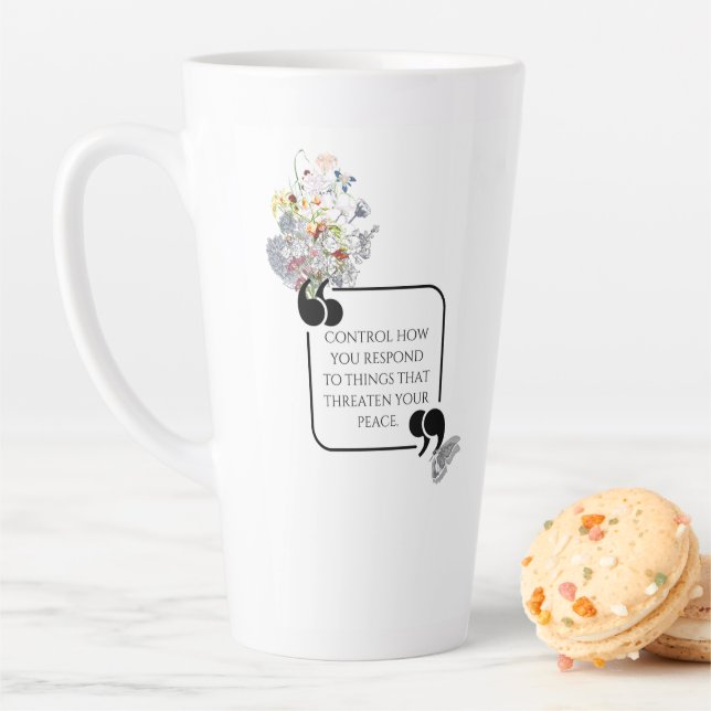 Minimalist Stoic Inner PEACE Illustrated quote Latte Mug (In Situ)