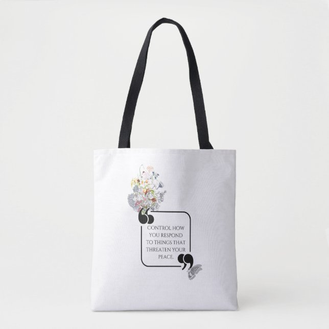 Minimalist Stoic Inner PEACE Illustrated quote Tote Bag (Front)
