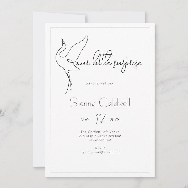 Minimalist Stork Neutral Baby Shower Invitation (Front)