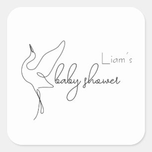 Minimalist Stork Neutral Baby Shower Square Sticker