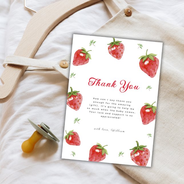 Minimalist Strawberry Berry Sweet Girl Baby Shower Thank You Card (Minimalist Strawberry Berry Sweet Girl Baby Shower Thank You Card)