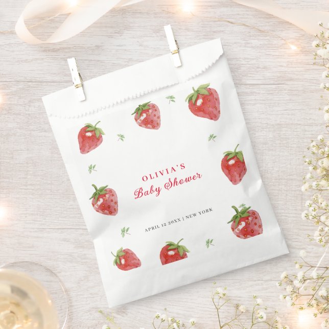 Minimalist Strawberry Sweet Girl Baby Shower Favour Bags (Clipped)