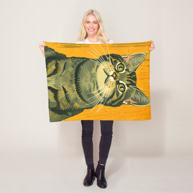 Minimalist Striped Grey Tabby  Fleece Blanket (In Situ)