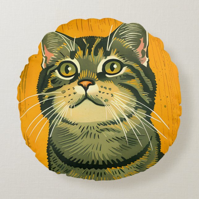 Minimalist Striped Grey Tabby  Round Cushion (Front)