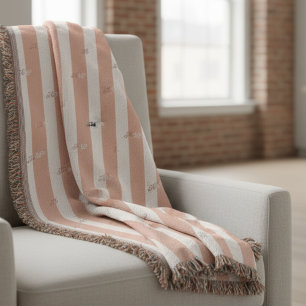 Minimalist Striped Modern Jacquard Custom Initial  Throw Blanket