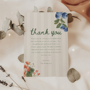 Minimalist Striped Script Market Baby Shower Party Thank You Card