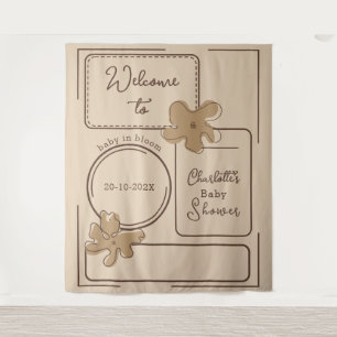 Minimalist Style Flower Notes Baby Shower Backdrop Tapestry