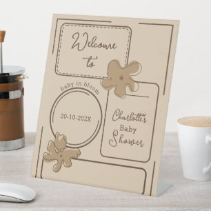 Minimalist Style Flower Notes Baby Shower Welcome Pedestal Sign