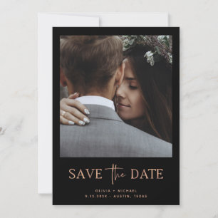 Minimalist Style Rose Gold and Black One Photo Save The Date