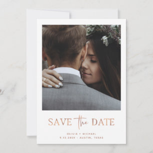 Minimalist Style Rose Gold   One Photo Save The Date