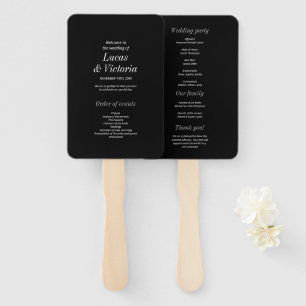 Minimalist Stylish Black Wedding Program Hand Fan