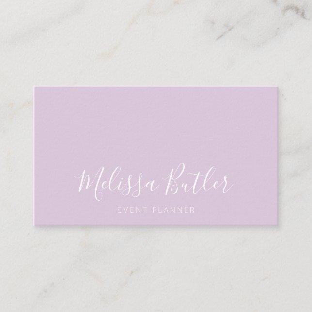 Minimalist Stylish Calligraphy Pastel Purple Business Card (Front)