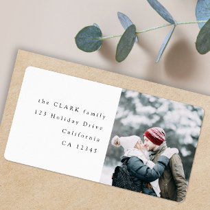 Minimalist Stylish Christmas Photo Return Address Label