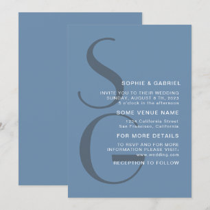 Minimalist stylish. Dusty blue monogram Wedding Invitation
