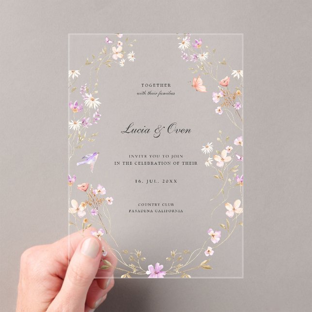 Minimalist Stylish Flowers Wedding Acrylic Invitations (Insitu (Handheld))