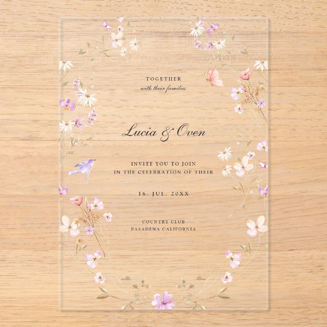 Minimalist Stylish Flowers Wedding Acrylic Invitations (Front)