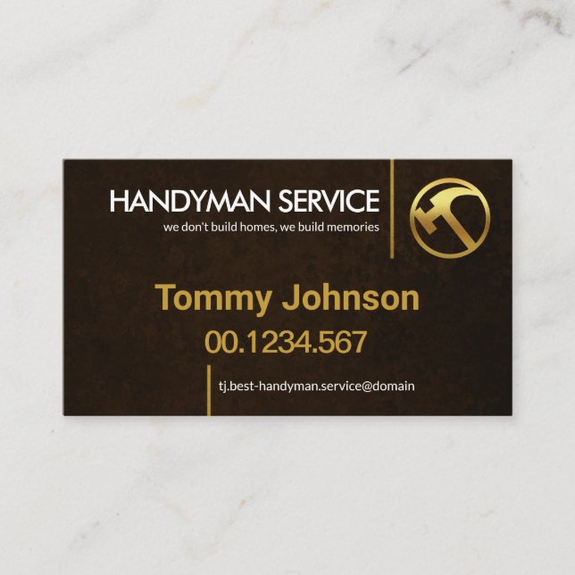 Minimalist Stylish Gold Lines Handyman Builder Business Card (Front)