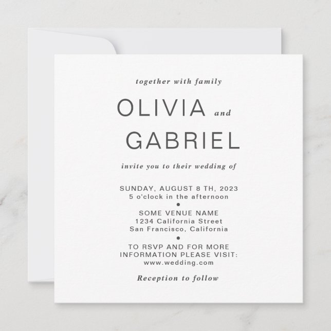 Minimalist stylish. Modern black white Wedding Invitation (Front)