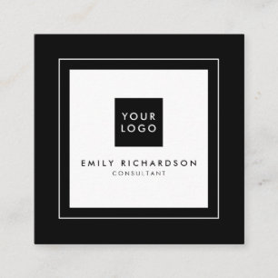 Minimalist stylish plain black white add your logo square business card